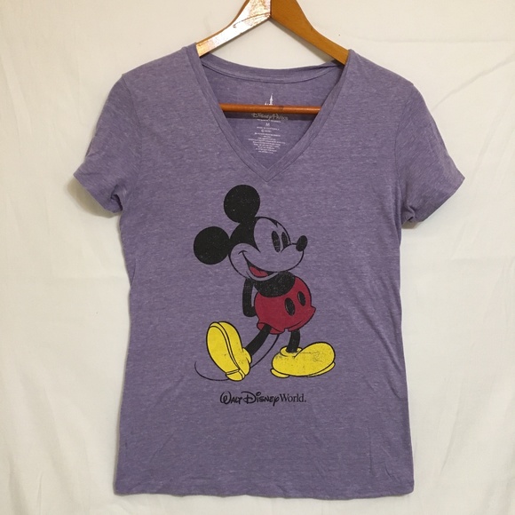 Disney Parks WDW Heathered Purple Mickey V-Neck - Picture 1 of 3